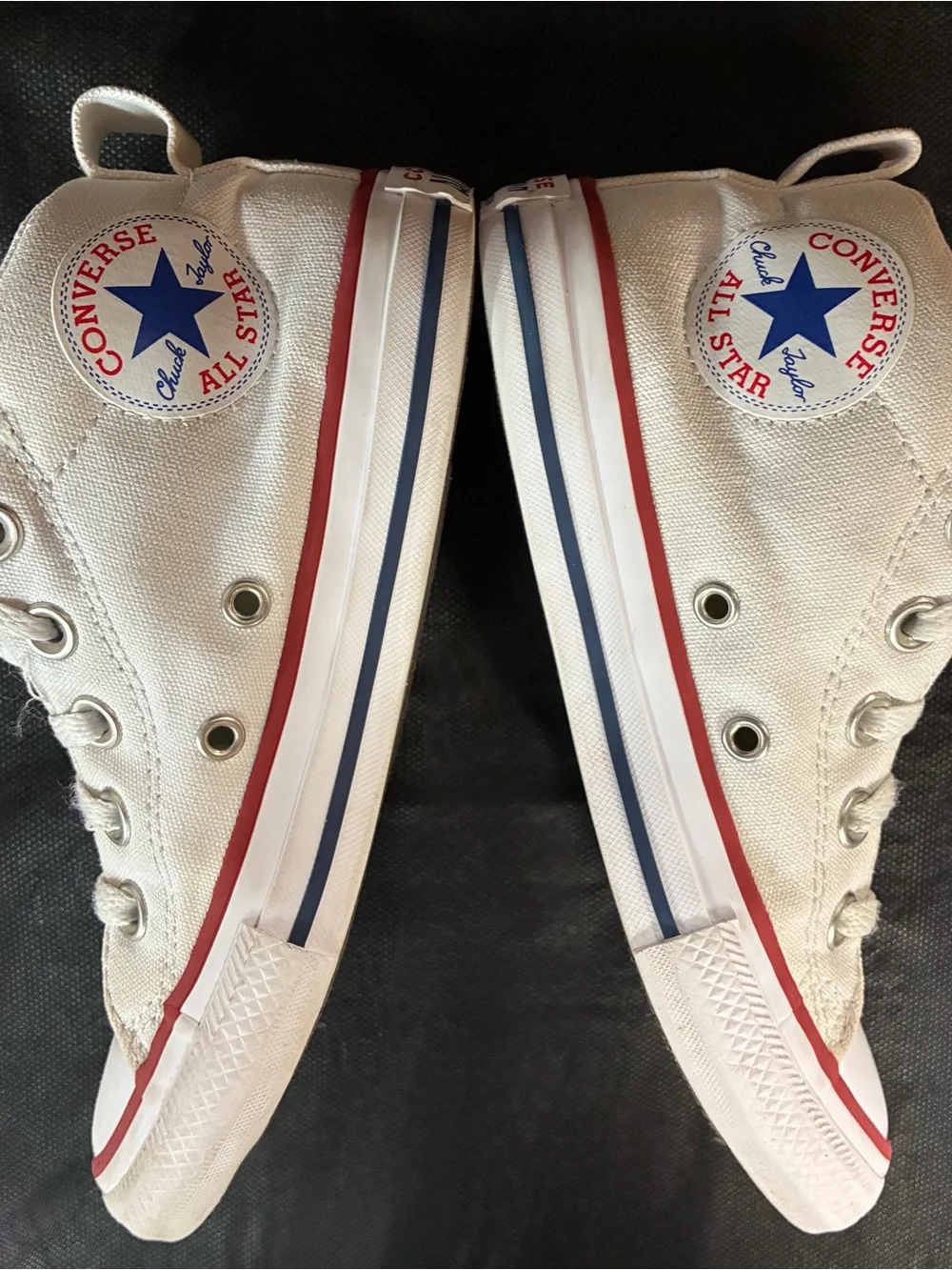 Converse Kids White Low Top Sneakers with Red and Blue Trim